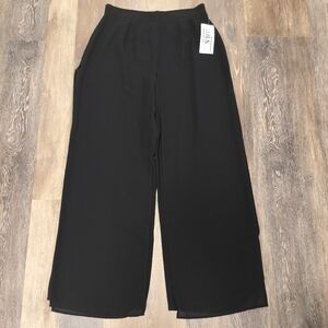 NWT Y2K Vintage Chiffon Wide Leg Palazzo Pants Sz 12 Black High Rise Split Sides